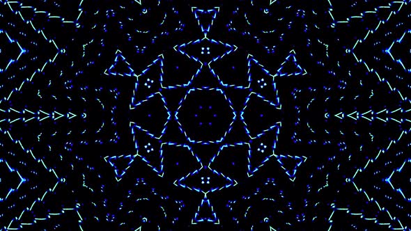 light wave abstract dots set blue color kaleidoscope black background