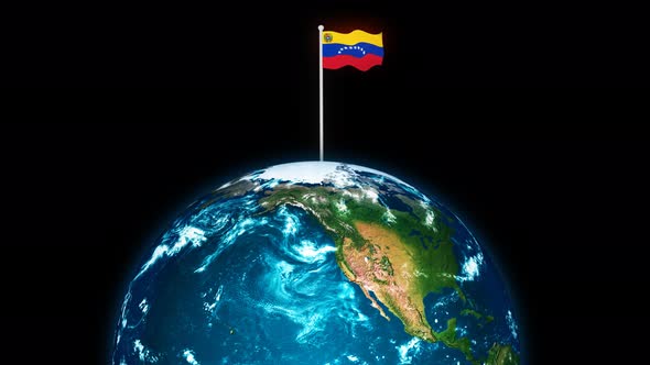 3d Rotated Planet Earth On Flying Venezuela Flag Animation