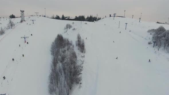 Ski Resort in the Winter Season. Aerial View.