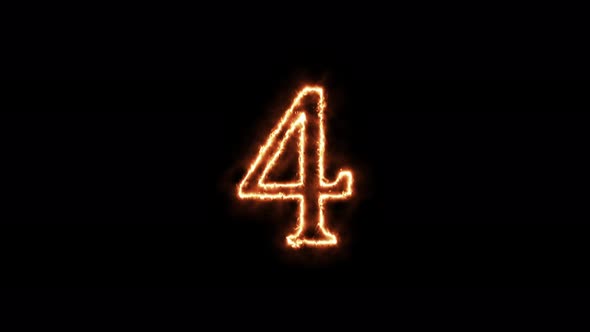 Number 4 fire. Symbol animation burning in a flame on a black background