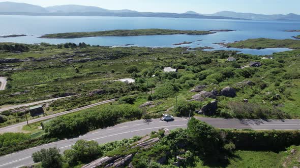 Road on Wild Atlantic coast Republic of Ireland drone aerial view