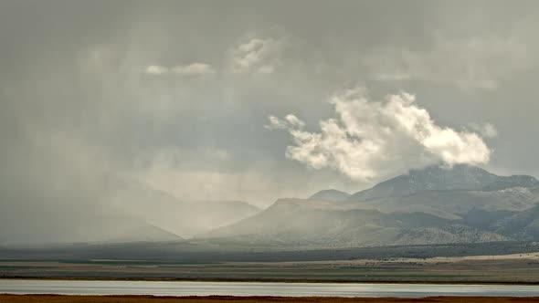 Rain storm and clouds swirling over the landscape