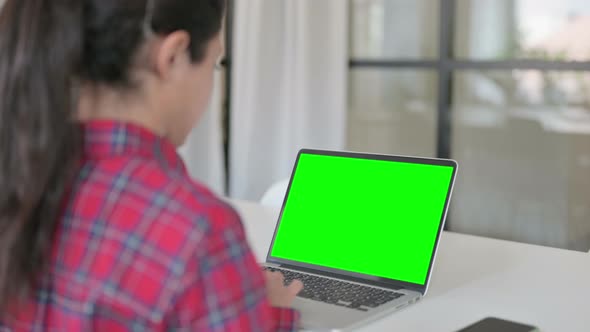 Indian Woman Using Laptop with Green Screen