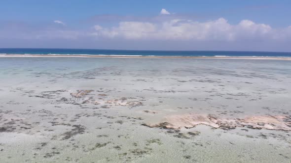 Ocean at Low Tide Aerial View Zanzibar Shallows of Coral Reef Matemwe Beach