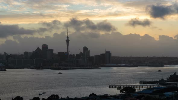 Sunset Time Lapse - Auckland Sky Tower and Harbour in Auckland