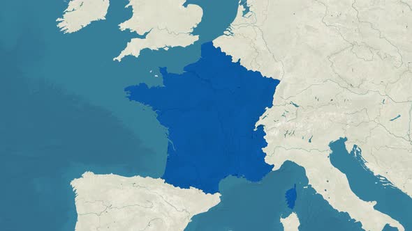 Zoom in to the Map of France with Text Textless and with Flag