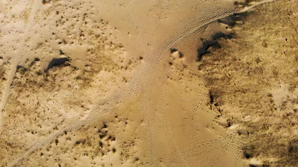 AERIAL: slowly flying verticaly very high over the sand dunes with camera faced down