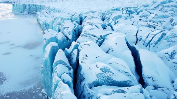 Beautiful Glacier in Iceland Close Up Aerial Top View