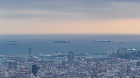 Panorama of Barcelona Timelapse, Spain, Viewed From the Bunkers of Carmel