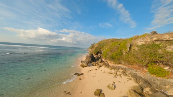 FPV Drone view over Ocean Coastline tropical beach nature