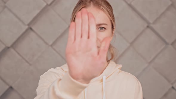 Young Caucasian Woman Showing Sign Not