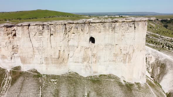 White Chalk Limestone Rock Against a Blue Sky Aerial View