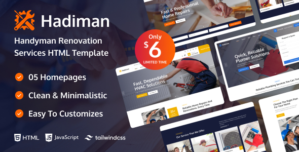 Hadiman - Handyman Renovation Services HTML Template