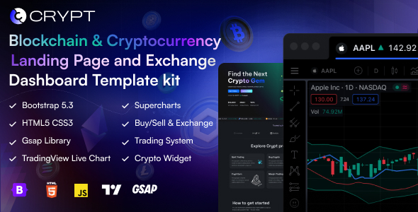 Crypt – Blockchain & Cryptocurrency HTML Landing Page and Exchange Dashboard – 0 Sold!