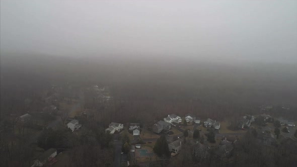 Aerial of Upstate New York on a Foggy Winter Day