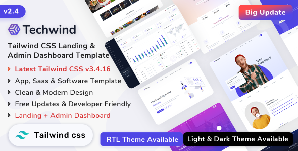 Techwind - Tailwind CSS Multipurpose App, Saas & Software Landing & Admin Dashboard Template