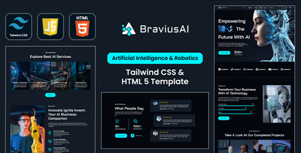 BraviusAI – AI & Robotics Tailwind CSS Template