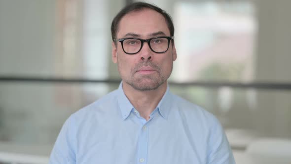 Portrait of Serious Middle Aged Man Looking at the Camera