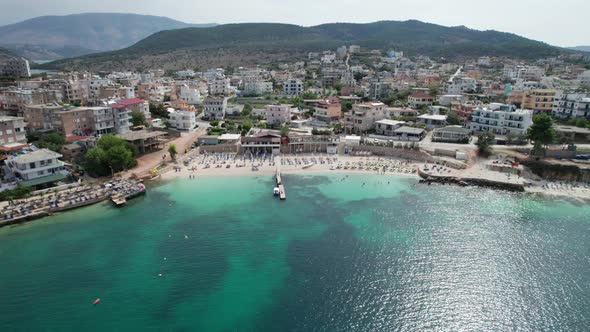 Aerial View Exotic Beach with Turquoise Water in Albania Ksamil Islands