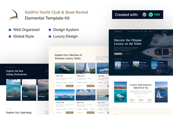 Sailpro - Yacht Club & Boat Rental Elementor Template Kit