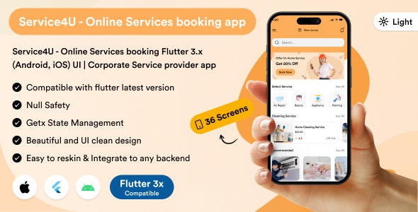 Service4U - Online Services booking Flutter 3.x (Android, iOS) UI | Corporate Service provider app