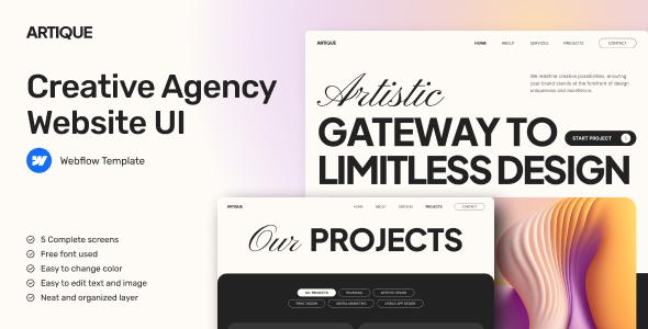 Artique – Portfolio & Agency Website Webflow Template – 0 Sold!