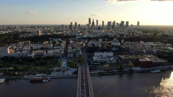 Aerial view of Holy Cross Bridge (Swietokrzyski Bridge) in Warsaw, Poland