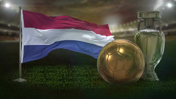 Netherlands Flag With Football And Cup Background Loop