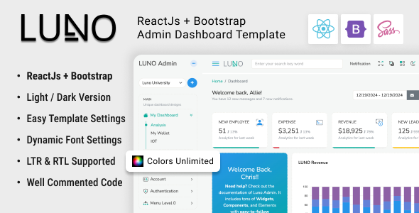 LUNO | ReactJs + Bootstrap Admin Dashboard Template – 0 Sold!