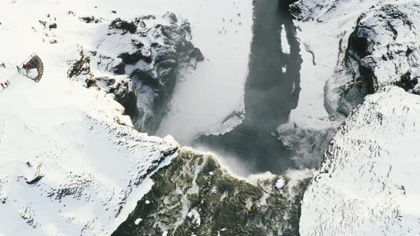 Aerial Drone View of Magnificent Famous Waterfall Skogafoss in Iceland