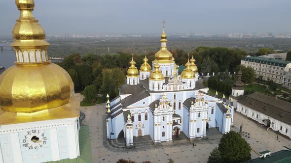 St. Michael's Golden-Domed Monastery in Kyiv, Ukraine. Slow Motion, Kiev