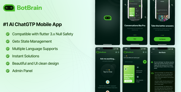 Botbrain – ChatGPT Flutter APP with InApp-purchase  and admin panel