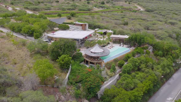 Aerial View Of Luxury Villa In Ocoa Bay, Dominican Republic. drone pullback