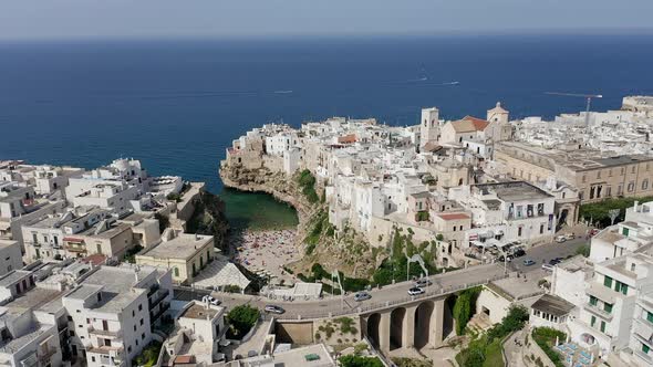 Bridge and beach in Polignano a Mare, Apulia, Italy