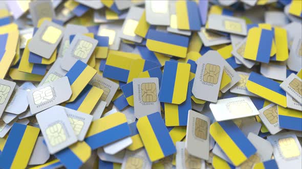 Pile of SIM Cards with Flag of Ukraine