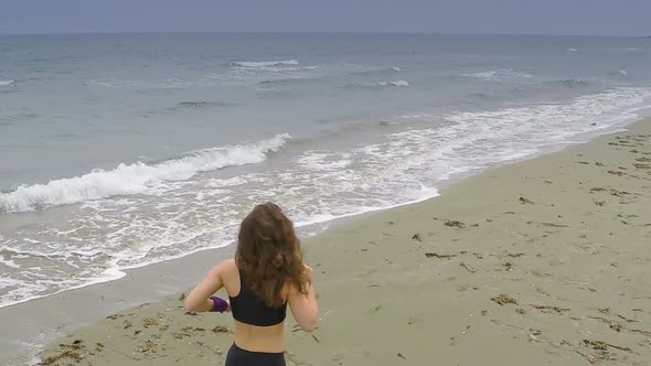 Athletic Young Woman Running Along Empty Beach, Active Healthy Lifestyle, Sport