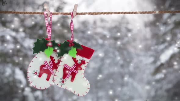 Sock and Mittens with Christmas Pattern Hanging