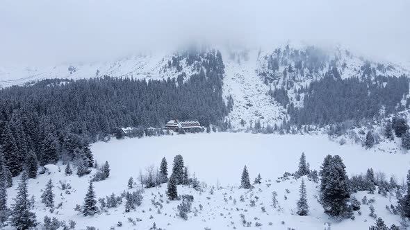 Aerial view of Popradske pleso in Tatras, Slovakia