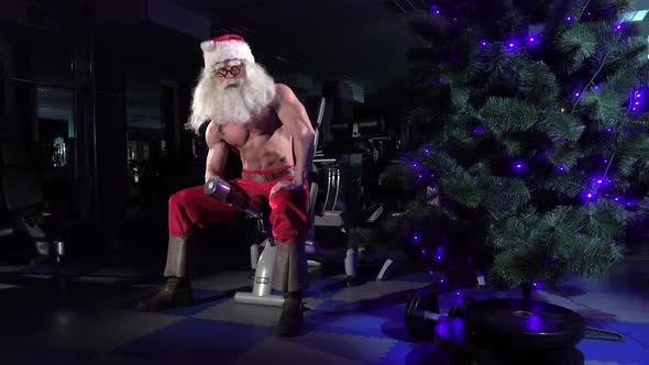 Santa in a Gym Training Biceps 005