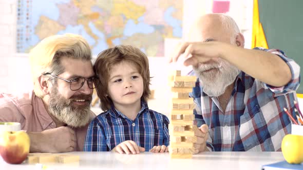 Father and Son with Grandfather Was Excited with Playing Game. Happiness Mans Family Life Style