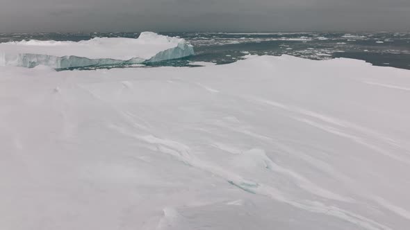 Drone Over Sea And Ice Of Ilulissat Icefjord