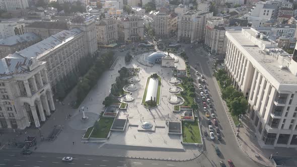 Kyiv. Ukraine: Independence Square, Maidan. Aerial View, Slow Motion, Flat, Gray