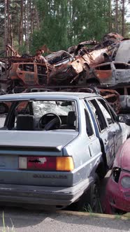 Vertical Video of Wardestroyed Cars in Ukraine