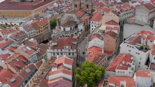 Aerial View of Downtown with Old Roman Catholic Lisbon Cathedral Also Know As Saint Mary Major