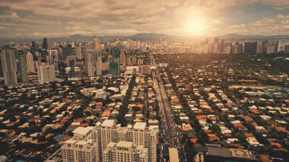 Slow Motion Sun Town Cityscape at Downtown Aerial alt