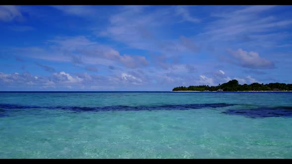 Aerial drone view abstract of paradise shore beach voyage by blue lagoon with white sandy background