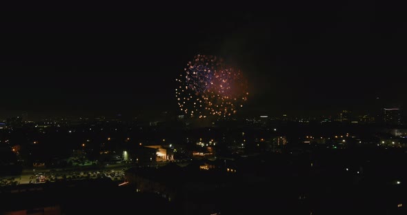 Aerial of Houston 4th of July fireworks at night