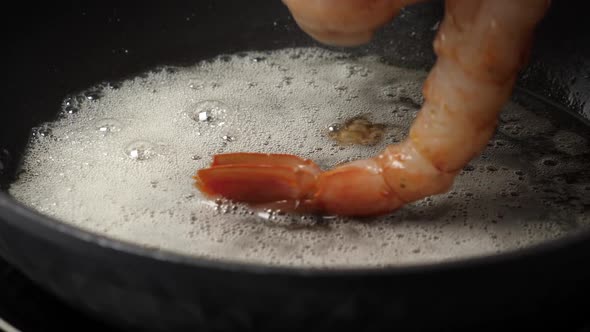 Cooking Langoustine on Frying Pan