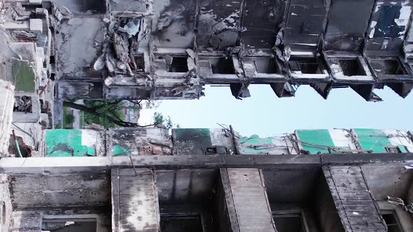 Vertical Video of a Wartorn House in Borodyanka Ukraine