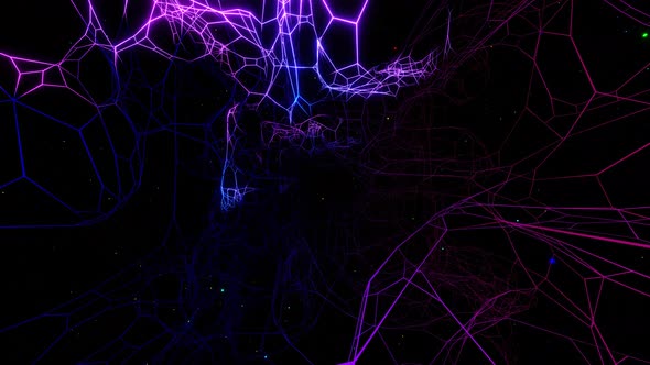 Vj Loop Fly Through 3d Space with Complex Net Structure Neon Light